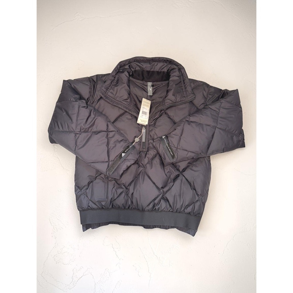 Adidas Stella McCartney Puffer Jacket Grey Diamond Quilt Half Zip Pullover NEW
